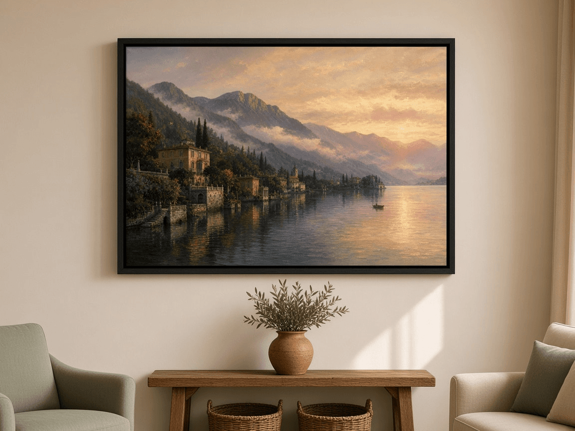 Lake Como at first light — canvas print in room