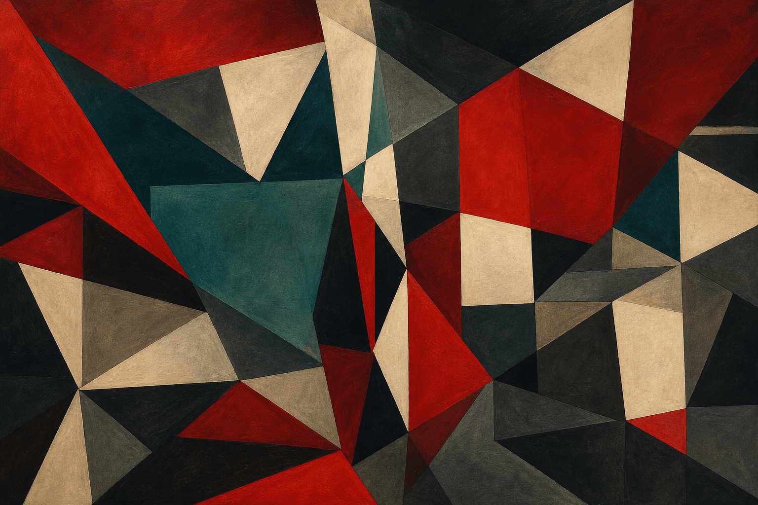 Cubist facets in crimson and teal