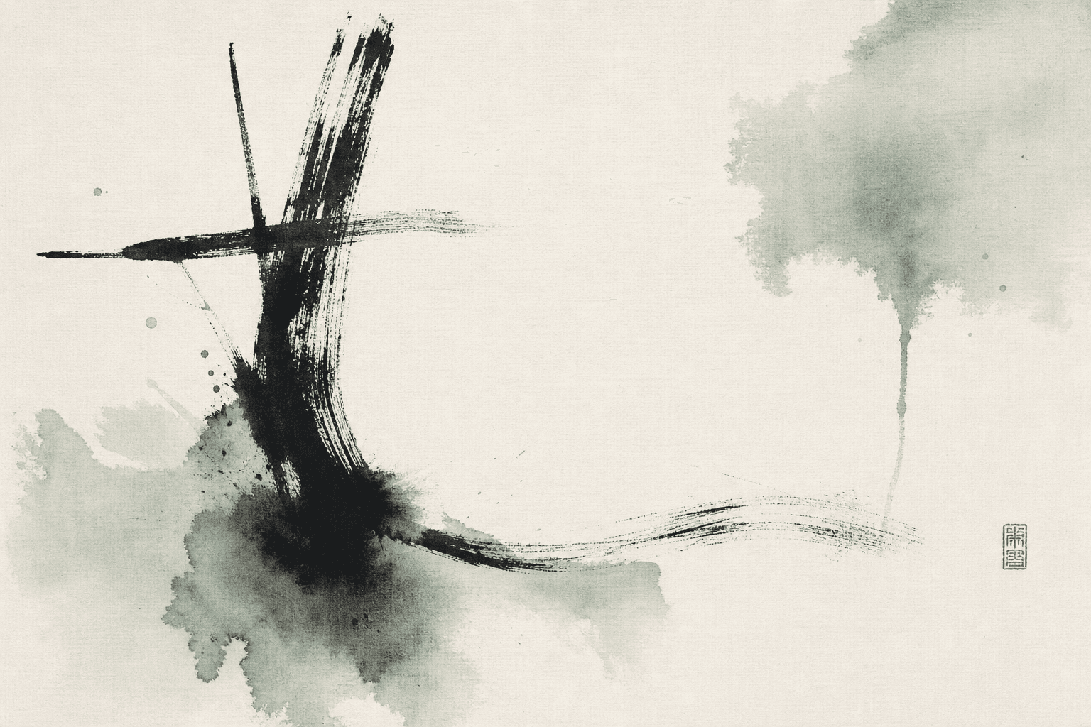 Sumi ink with seafoam wash