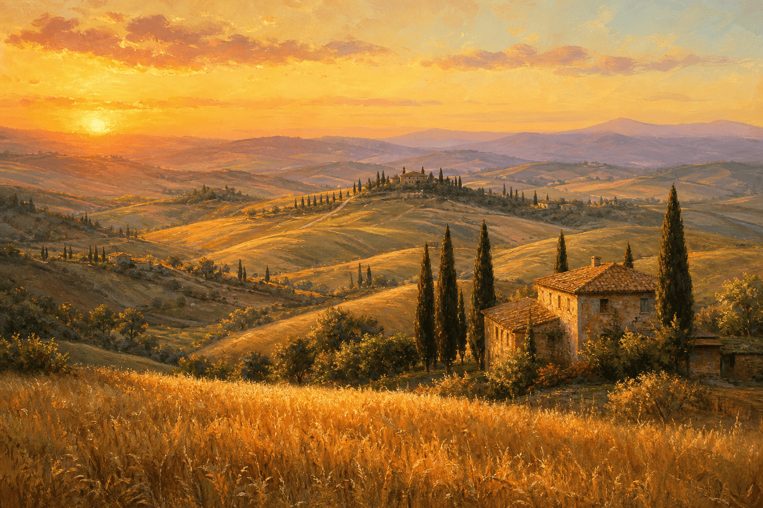 Tuscan hills at golden hour